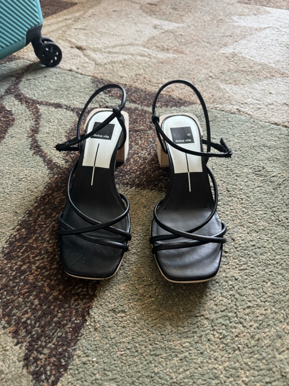 Dolce Vita Black Strappy Square-Toe Block Heels